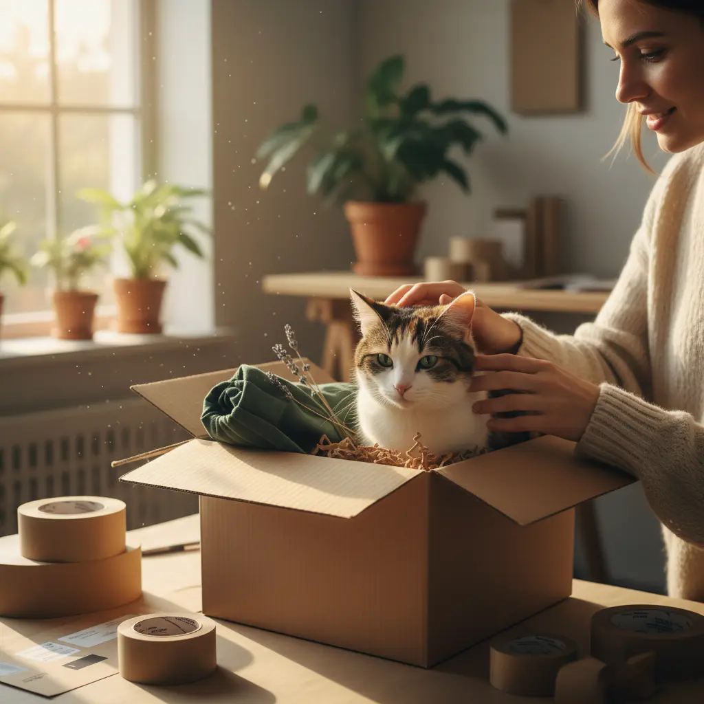 Person packing a sustainable shipping box