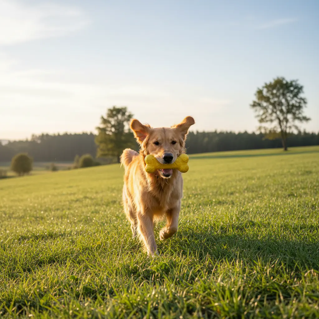 Dog playing with a natural toy