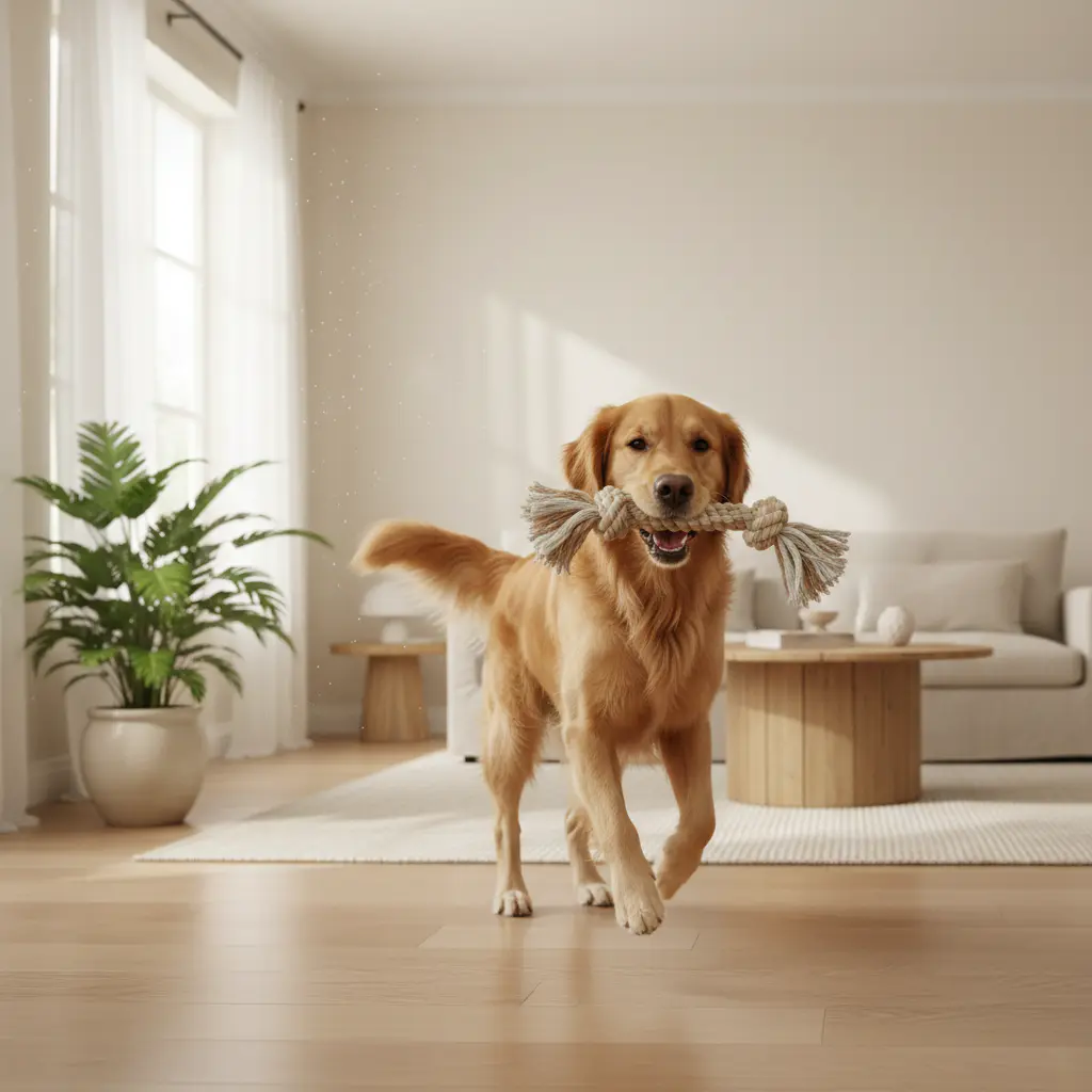Dog playing with a natural toy