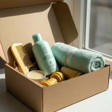 Eco-friendly pet care kit in a box