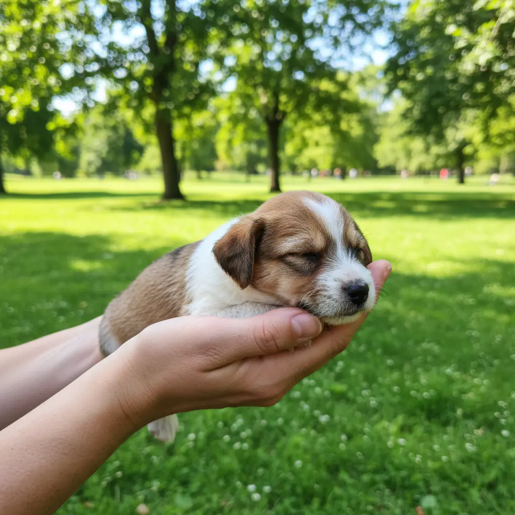 Hands holding a puppy