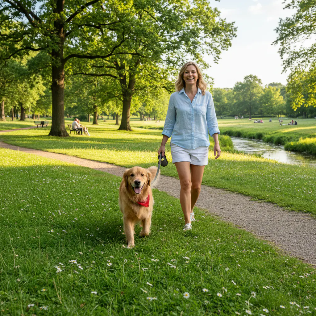 Walking dog in park